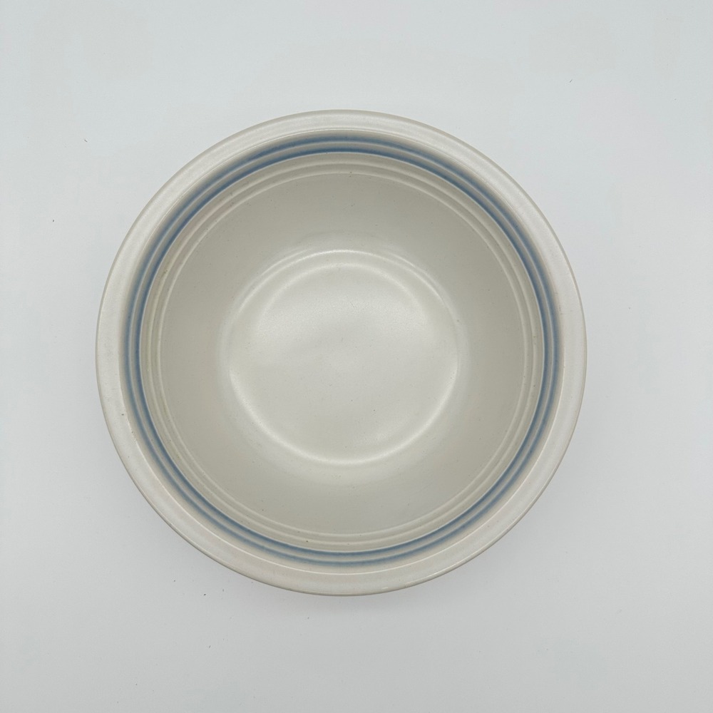 Genuine Stoneware Serving Bowl Vintage 9.5in White Blue Band Japan MCM - Picture 1 of 9